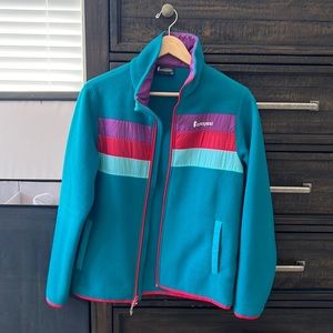 Worn ONCE! Cotopaxi Teal green fleece with purple lining and red trim detail. M